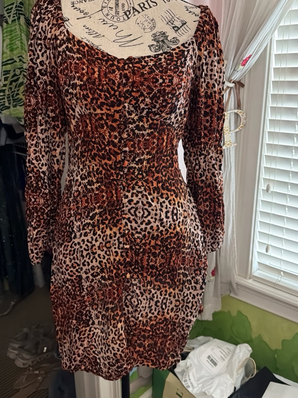Angie Leopard-Print Long Sleeve Bodycon Dress - Brown & Tan